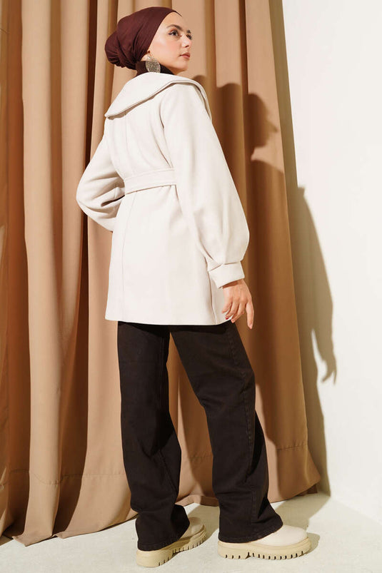 Baby-Neck Detailed Tweed Coat Stone