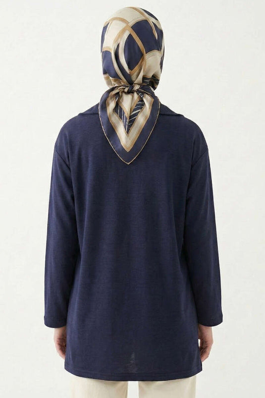 Tunic with Baby Collar Detail Navy Blue
