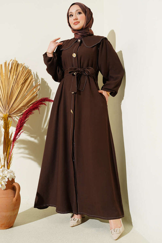 Robe à col bébé avec détails de couture, couleur café