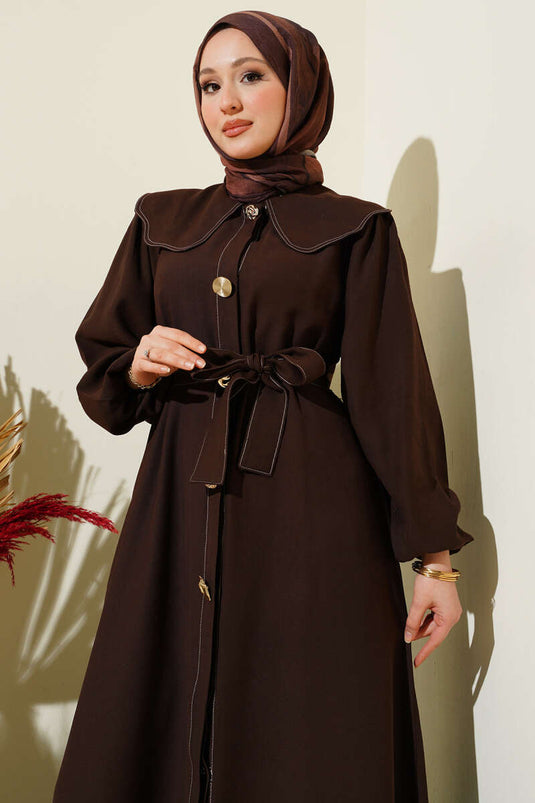 Robe à col bébé avec détails de couture, couleur café