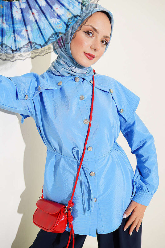 Chemise À Col Bebe Boutonnée En Bleu