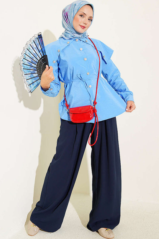 Chemise À Col Bebe Boutonnée En Bleu