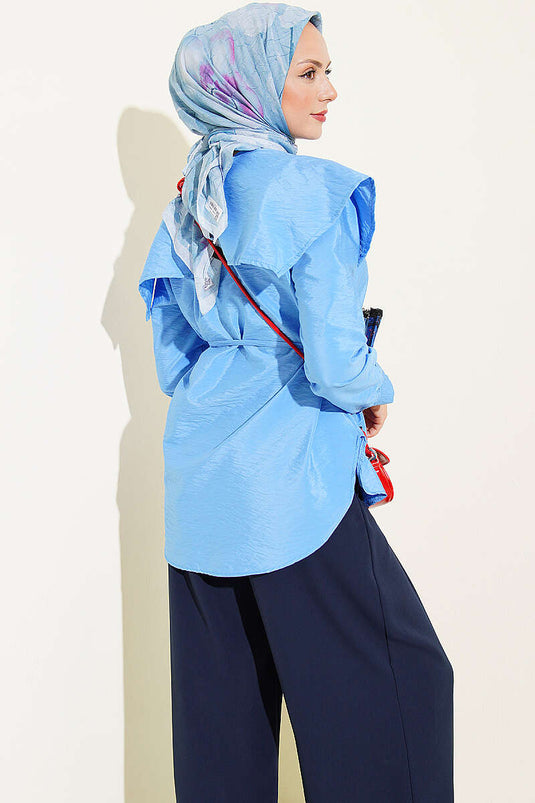 Chemise À Col Bebe Boutonnée En Bleu