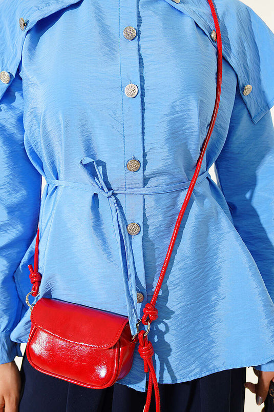 Chemise À Col Bebe Boutonnée En Bleu
