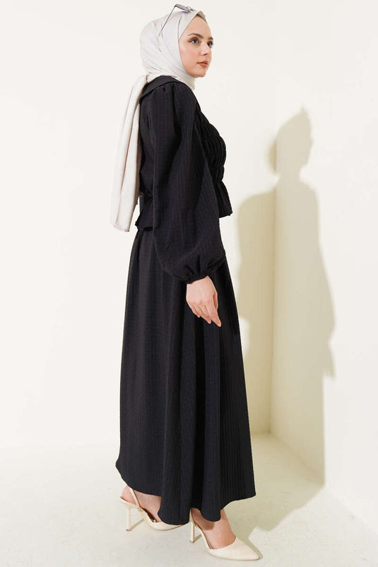 Seersucker-Zweiteiler mit Kragen und Rock für Babys in Schwarz