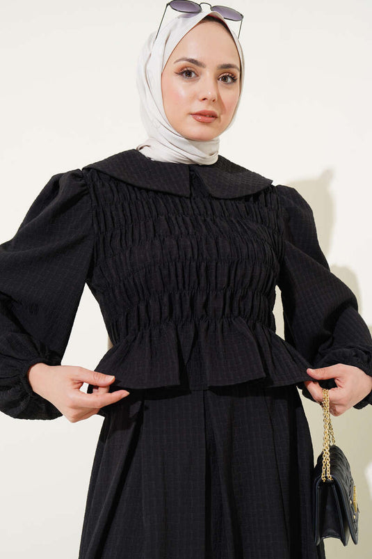 Seersucker-Zweiteiler mit Kragen und Rock für Babys in Schwarz