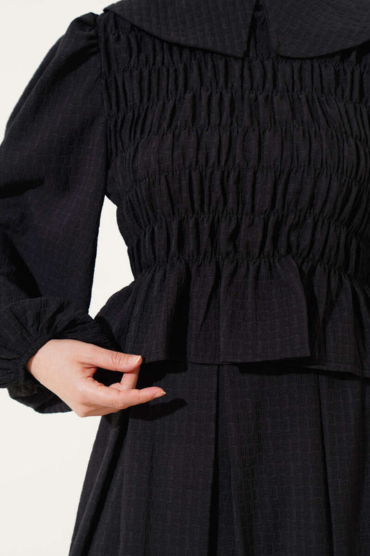 Seersucker-Zweiteiler mit Kragen und Rock für Babys in Schwarz