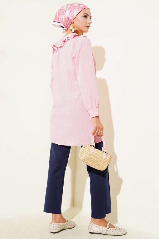 Bebe Yaka Fiyonklu Gömlek Pembe