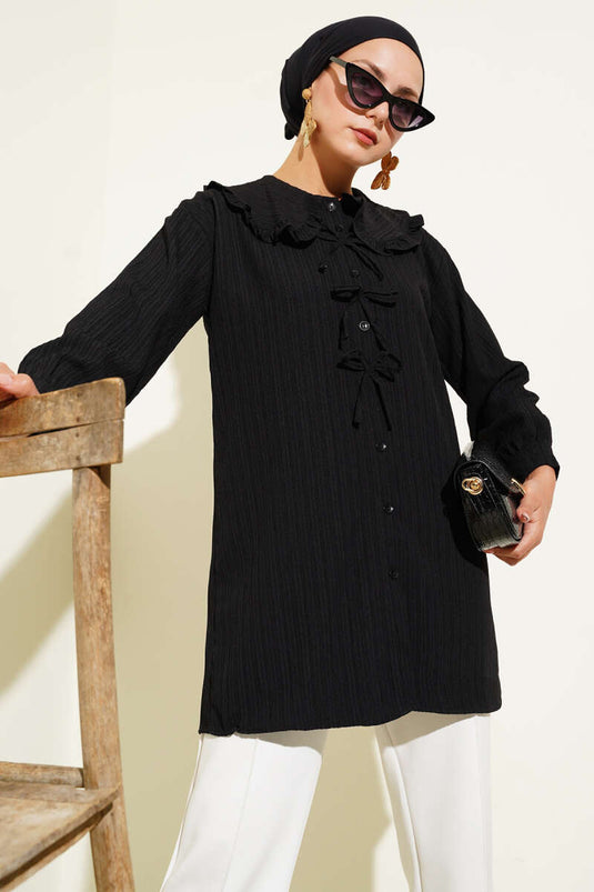 Bebe Yaka Fiyonklu Gömlek Siyah