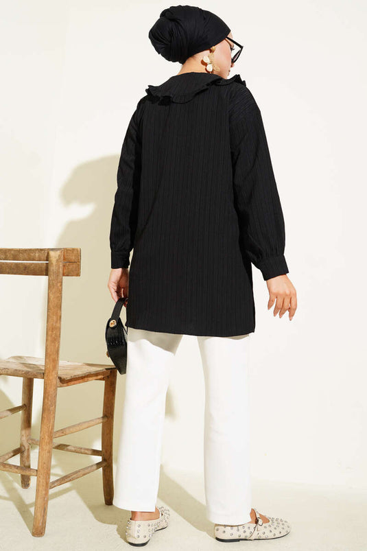 قميص أسود بياقة فيونكة للبنات الصغار