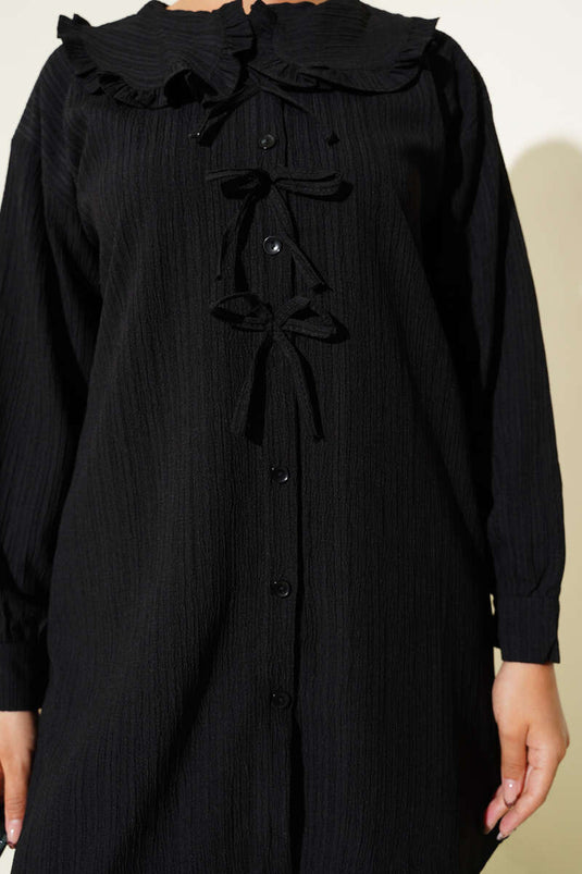 Bebe Yaka Fiyonklu Gömlek Siyah