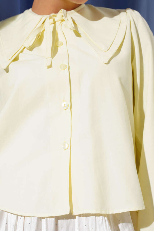 Chemise courte à col nœud pour bébé jaune