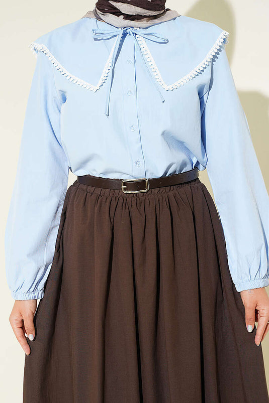Chemise À Col Bébé Ornée De Détails En Bleu Bébé