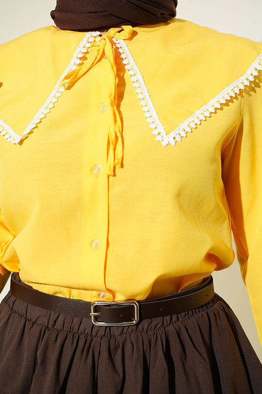 Chemise À Col Bébé Orné De Dentelle En Jaune