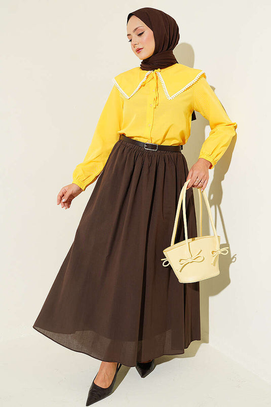 Chemise À Col Bébé Orné De Dentelle En Jaune