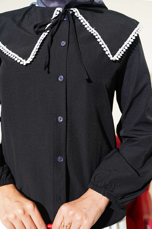Chemise À Col Bébé Orné De Dentelle Noire