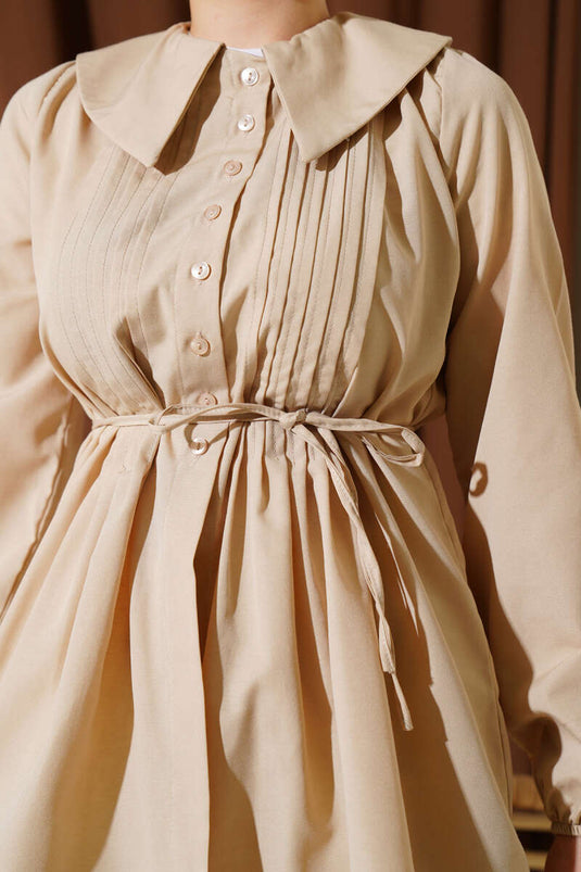 Peter Pan Collar Belted Shirt Beige