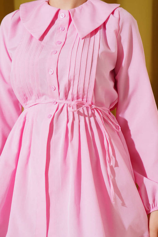 Baby Collar Rope Belted Shirt Pink