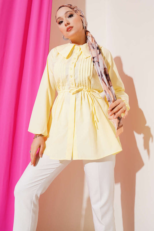Bebe Yaka İp Kuşaklı Gömlek Sarı