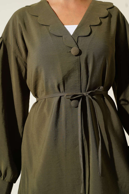 Bebe Yaka İp Kuşaklı İkili Takım Haki