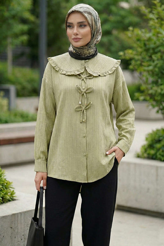 Baby Collar Ribbon Tunic in Pistachio Green