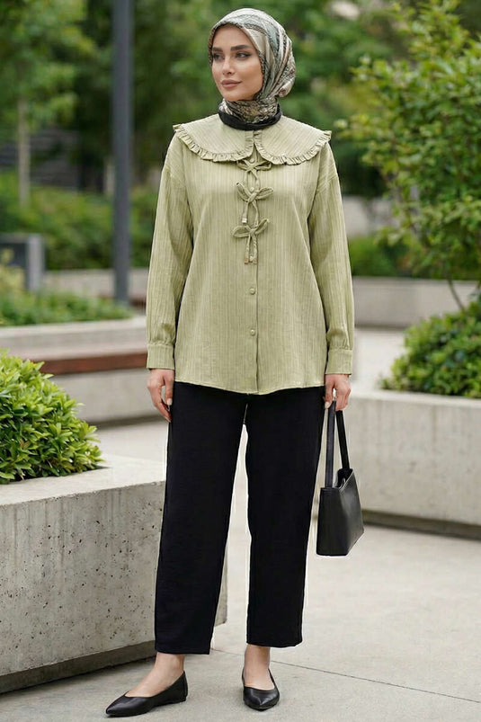 Baby Collar Ribbon Tunic in Pistachio Green