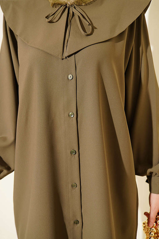 Chemise kaki à col bébé avec cordon de serrage