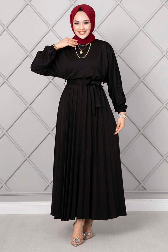 Pleated Begonia Hijab Dress Black