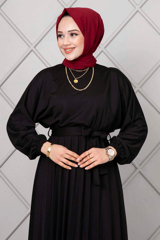 Pleated Begonia Hijab Dress Black