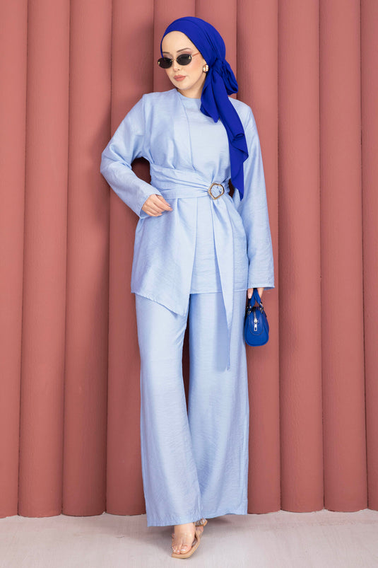 Ensemble tunique et pantalon avec détails d'accessoires Bel, bleu bébé