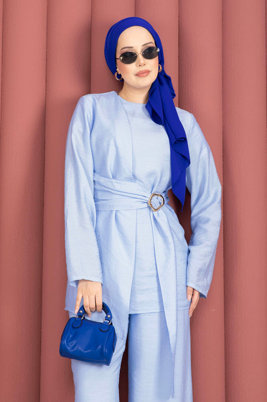 Ensemble tunique et pantalon avec détails d'accessoires Bel, bleu bébé