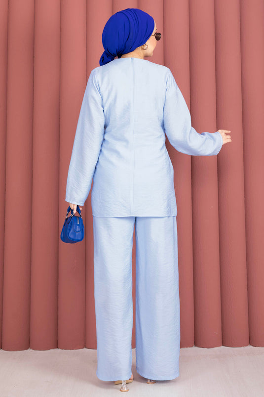 Ensemble tunique et pantalon avec détails d'accessoires Bel, bleu bébé