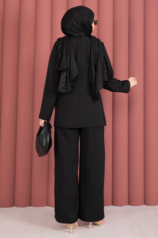 Belaccessoire Details Tuniek Broek Tweedelig Set Zwart