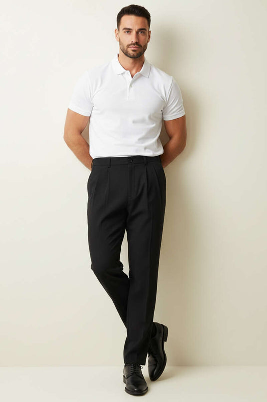 Pantalon en tissu pour homme avec taille élastique, noir