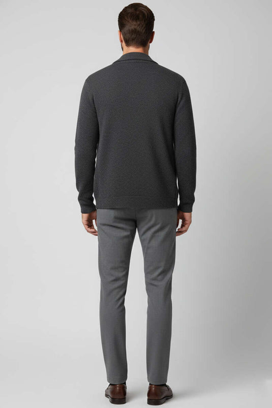 بنطال رجالي ضيق الساق بجيوب وتفاصيل رباط الخصر بلون رمادي داكن