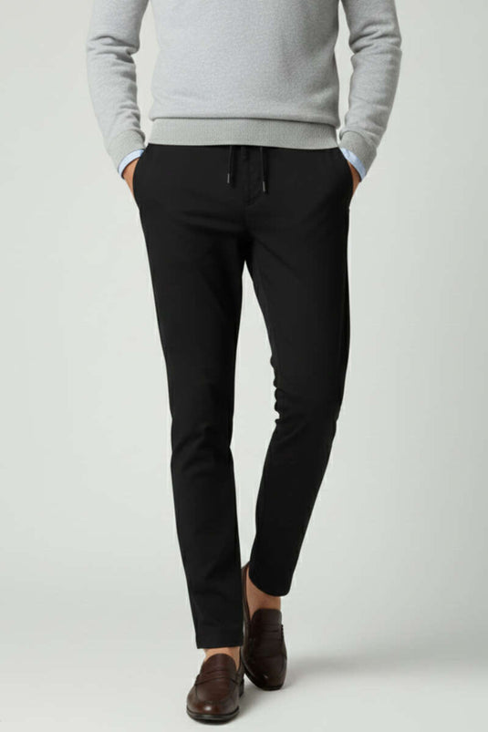 Pantalon homme noir à jambe étroite avec poches et cordon décoratif Bel