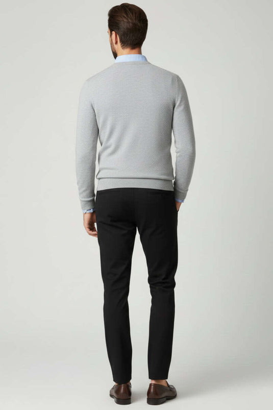 Pantalon homme noir à jambe étroite avec poches et cordon décoratif Bel