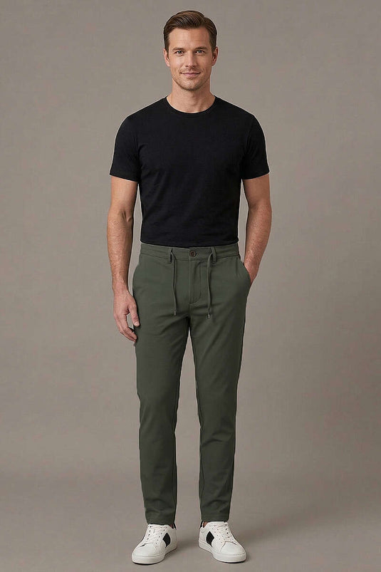 Bel mit Kordelzug Jogger Herrenhose Khaki