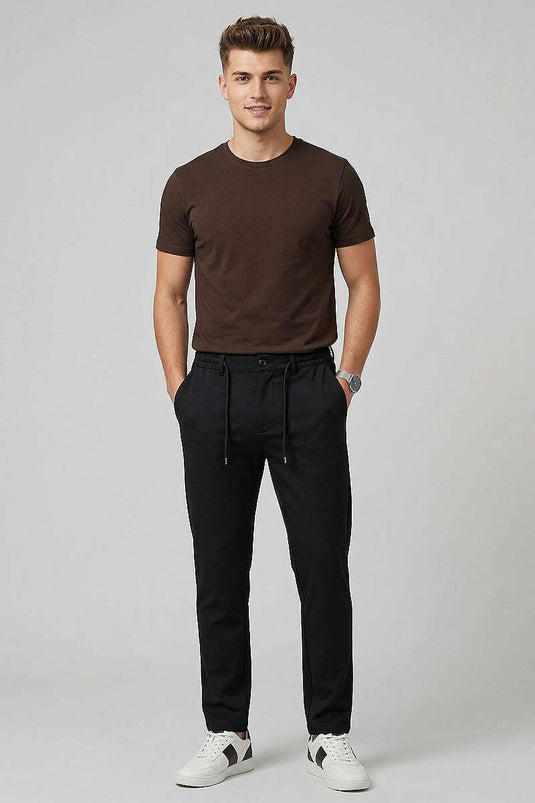 Bel mit Kordelzug Jogger Herrenhose Schwarz