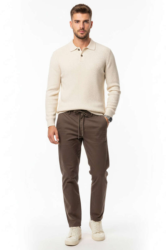 Herrenhose mit Kordelzug im Bund, Braun