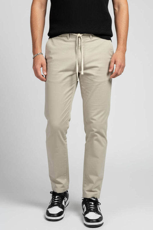 Pantalon homme à taille élastiquée avec cordon de serrage, couleur gris cendré