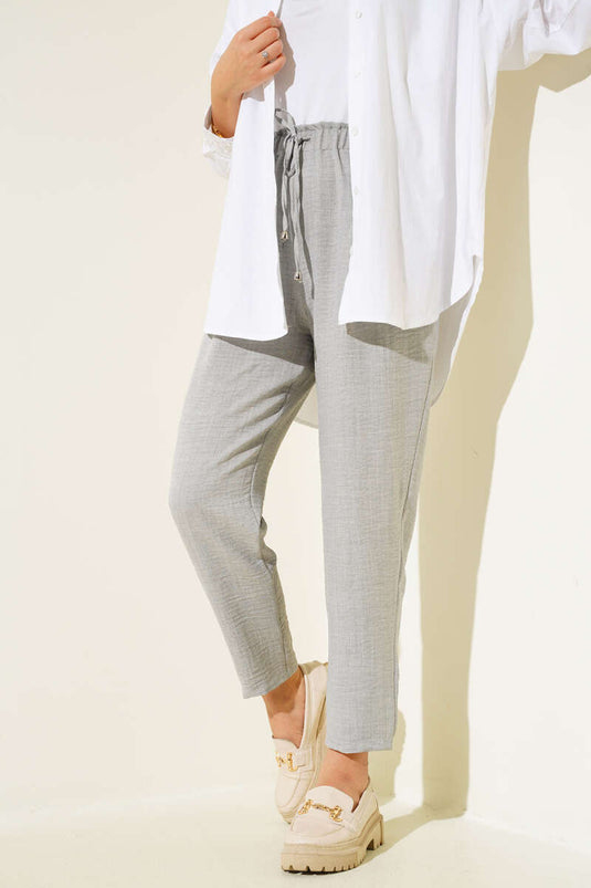 Pantalon Carotte En Dentelle Taille Gris