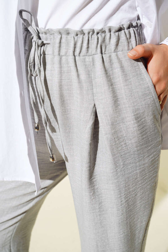 Pantalon Carotte En Dentelle Taille Gris