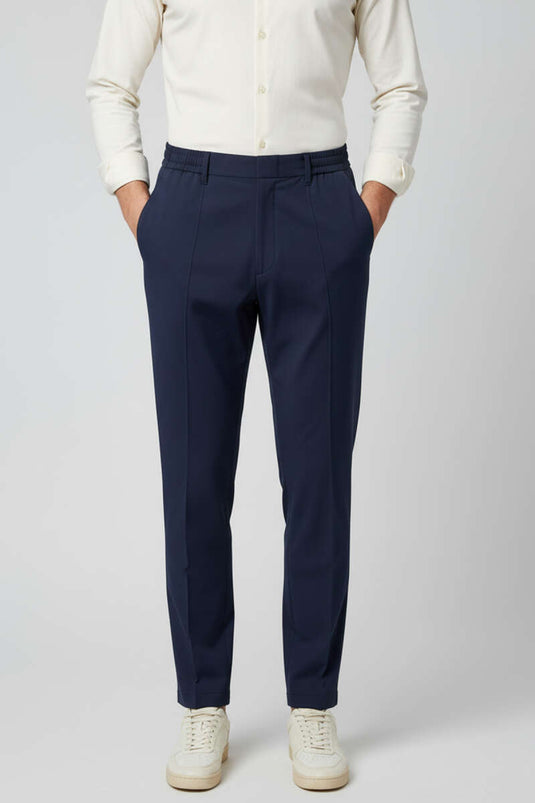 Men's Pants with Elastic Waistband, Navy Blue