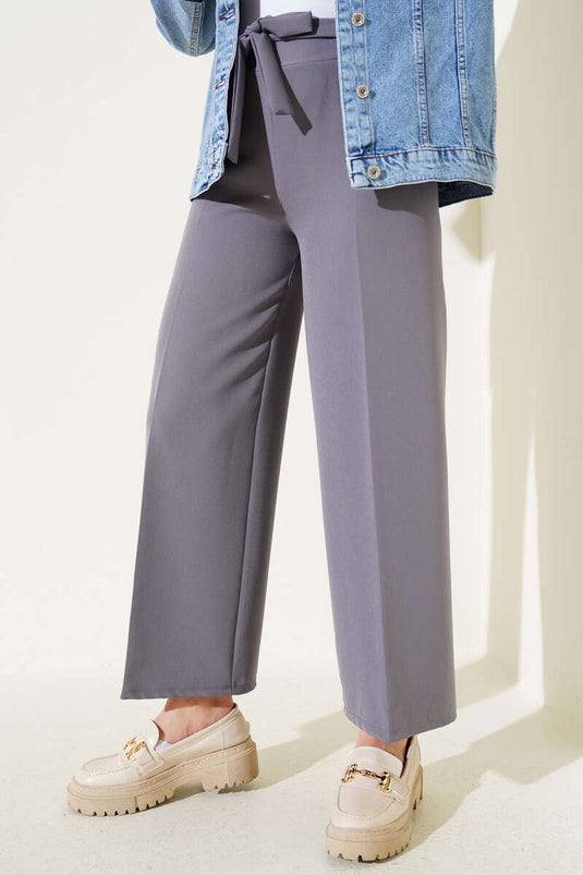 Laced Comfortable Loose Fit Gray Trousers