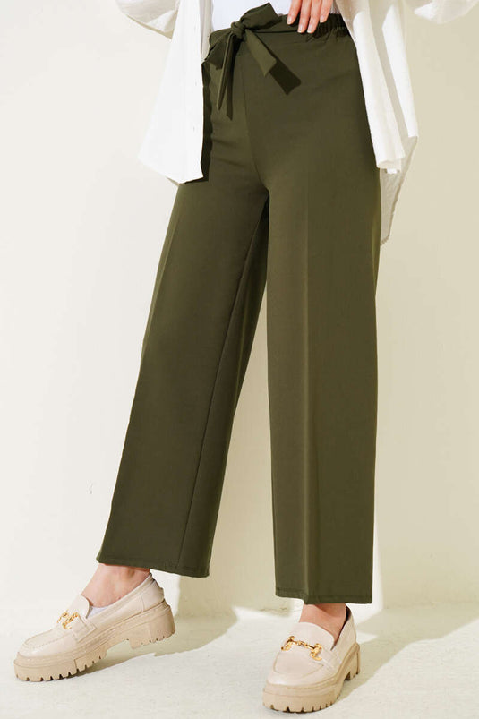 Belted Comfortable Loose Fit Khaki Pants