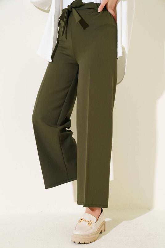 Belted Comfortable Loose Fit Khaki Pants