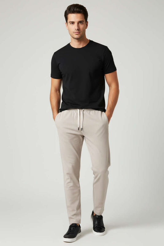 Bel Drawstring Loose Men's Trousers Beige