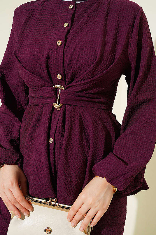 Ensemble double avec boucle et ceinture bordeaux