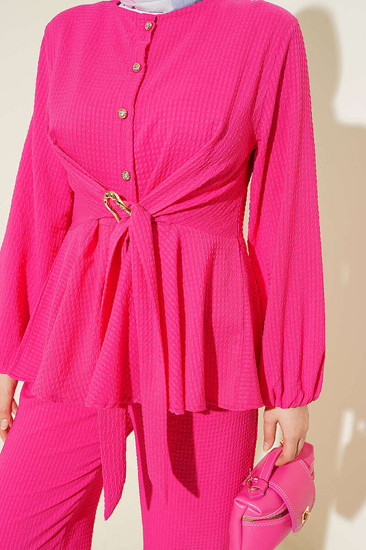 Ensemble double avec ceinture à boucle fuchsia